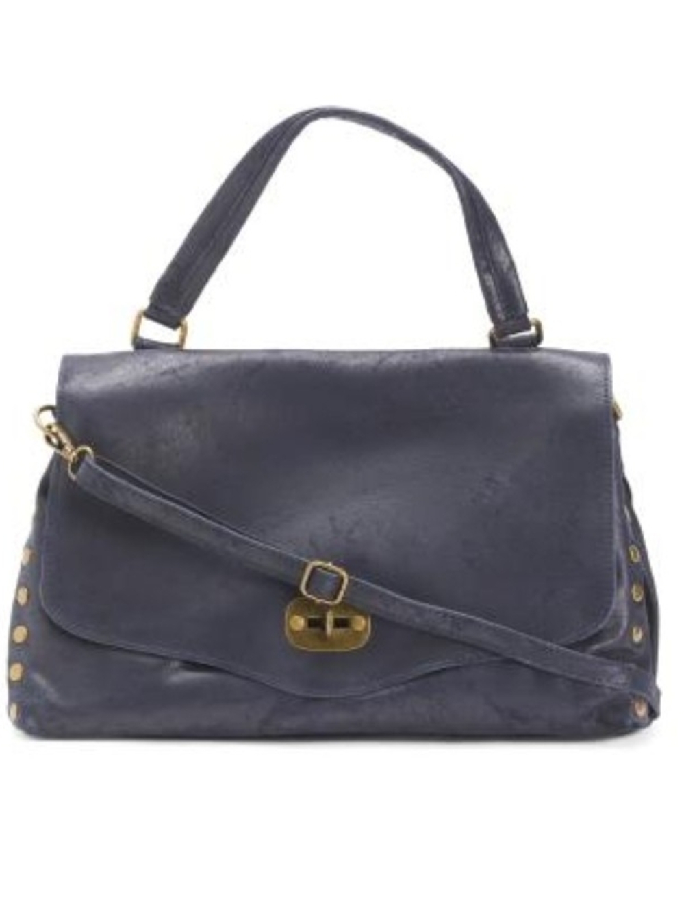 Women's Navy Leather Satchel with Gold-Tone Hardware